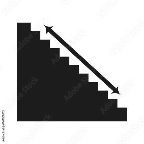 Declining chart icon. Downward staircase trend. Economic crisis symbol. Vector illustration.