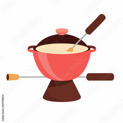 Fondue pot with two forks illustration. Vector image