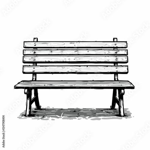 Wooden park bench sketch illustration. Vector image