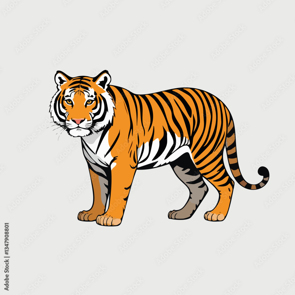 Naklejka premium Striped Tiger Standing Illustration. Vector image
