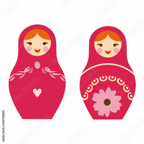 Smiling nesting dolls with floral designs. Vector image