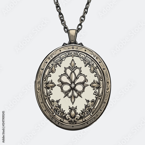 Ornate Floral Pendant Necklace Design. Vector image