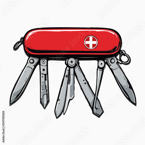 Multi-tool Knife Open Position Illustration. Vector image