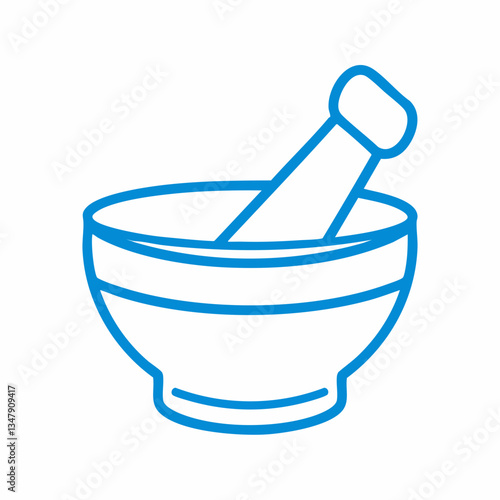 Line art illustration of a mortar and pestle. Vector image