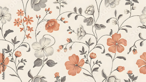 Wallpaper Mural charming seamless floral pattern with flowers, leaves and vines  Torontodigital.ca
