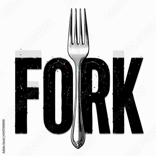 Fork graphic design with grunge texture. Vector image