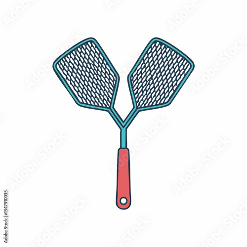 Double Fly Swatter with Red Handle Illustration. Vector image