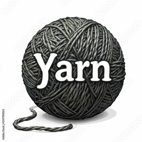 Dark Gray Yarn Ball Illustration. Vector image