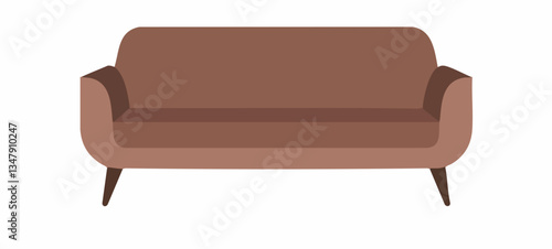 Brown Upholstered Sofa with Tapered Legs. Vector image