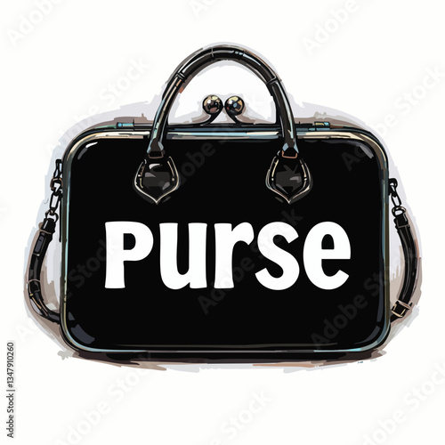 Black Purse with Shoulder Strap and Clasp. Vector image