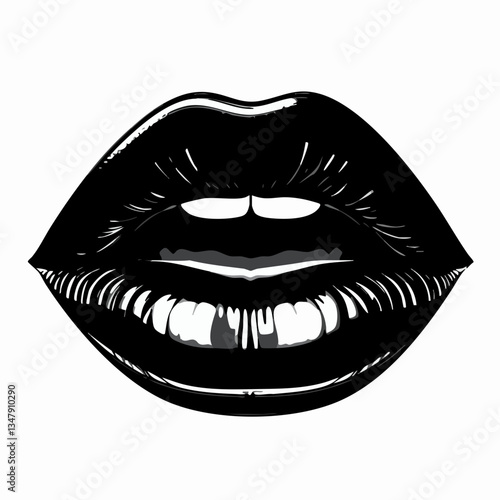 Black and White Vector Illustration of Lips. Vector image