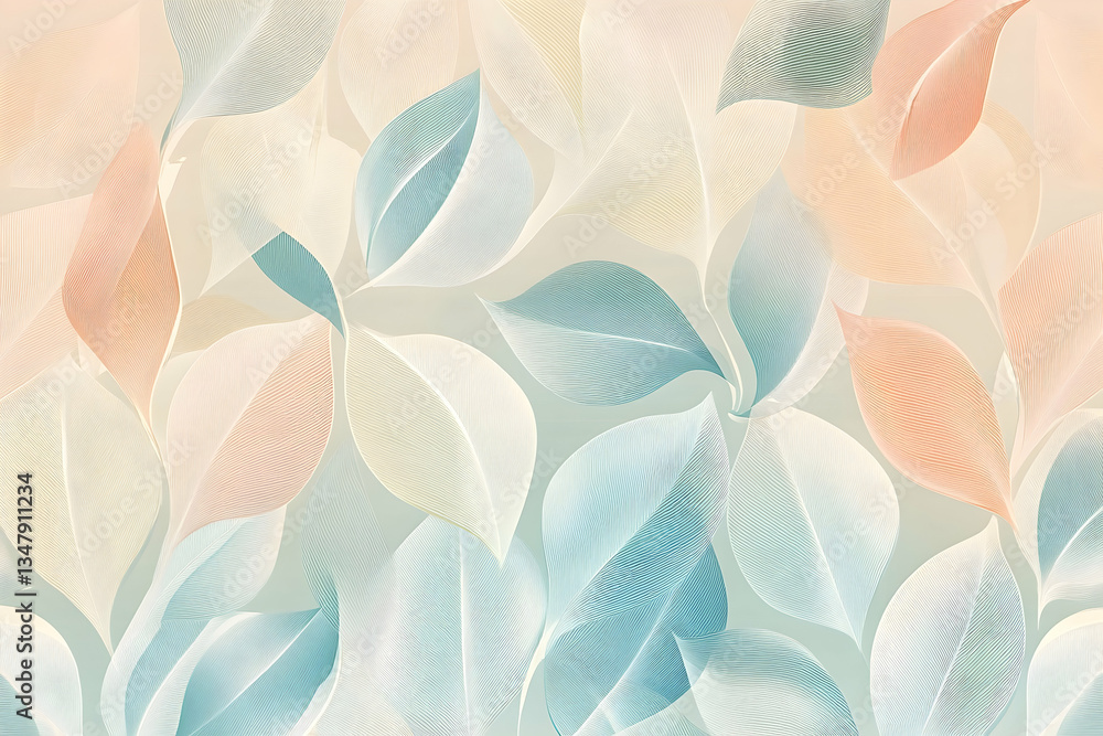 Elegant Pastel Leaves Pattern - Gentle Colors and Delicate Lines Elegant Pastel Leaves Pattern - Gentle Colors and Delicate Lines