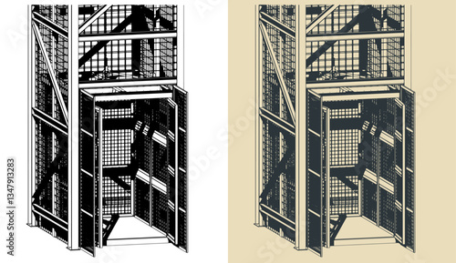 Caged industrial elevator