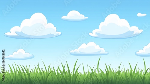 Cartoon field of grass under a clear blue sky