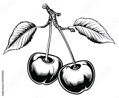 Wallpaper Mural PNG 2 cherries in oldschool handpoke tattoo style cherry fruit plant. Torontodigital.ca