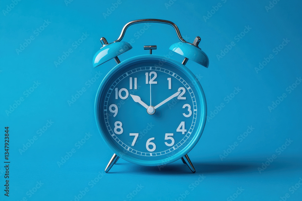 Alarm clock on blue background, showing 6:00 am. Alarm clock on blue background, showing 6:00 am.