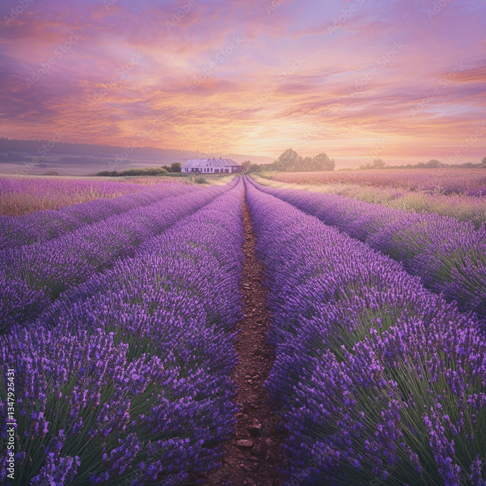 Obraz premium A Stunning Lavender Field at Sunrise