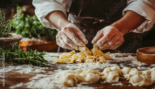 Obraz na płótnie Artisan pasta creation in a culinary haven
