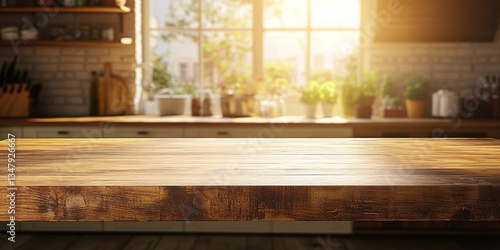 Sunny Kitchen Wooden Tabletop: Rustic Charm and Warmth