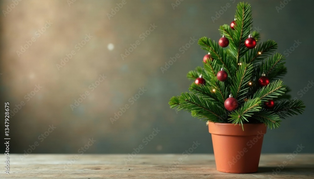 Fototapeta premium Artificial Christmas tree branches in a container , holiday arrangement, christmas tree