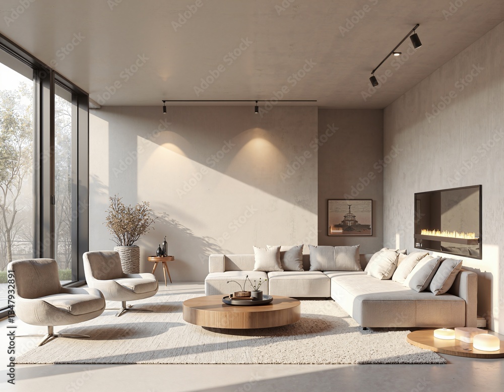 Fototapeta premium Modern and minimalist living room with natural light