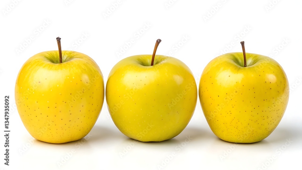 Three golden delicious apples isolated on white background