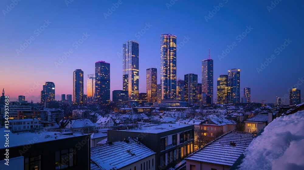 Fototapeta premium Frankfurt Skyline Winter Twilight