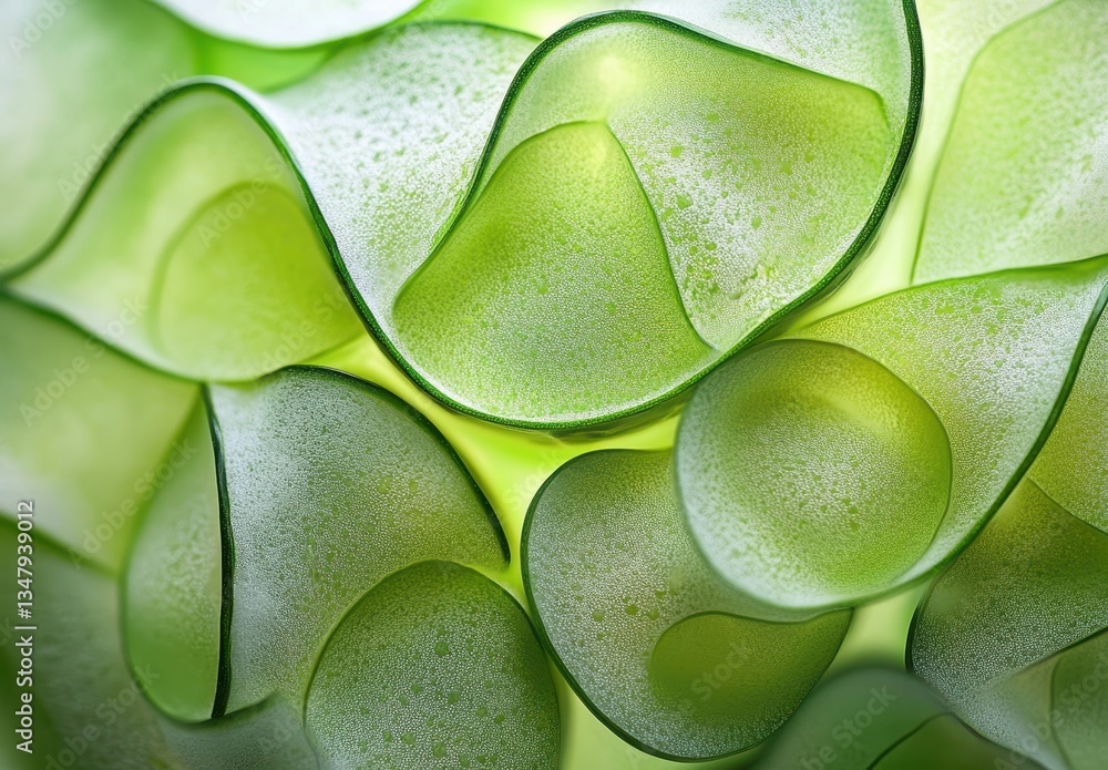 Obraz premium Close-Up View of Abstract Green Curved Shapes with Soft Textures and Light Reflections for Nature and Design Backgrounds