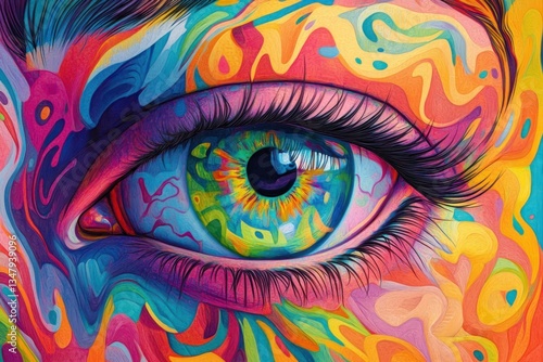 Colorful abstract eye, face close-up, vibrant design