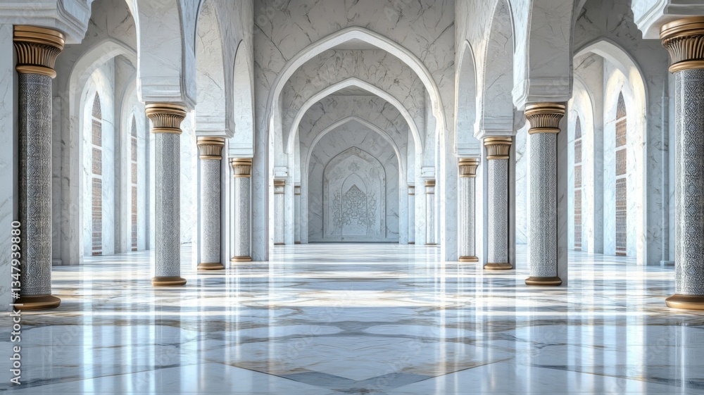 Obraz premium Elegant Mosque Hallway With Marble Floor And Columns