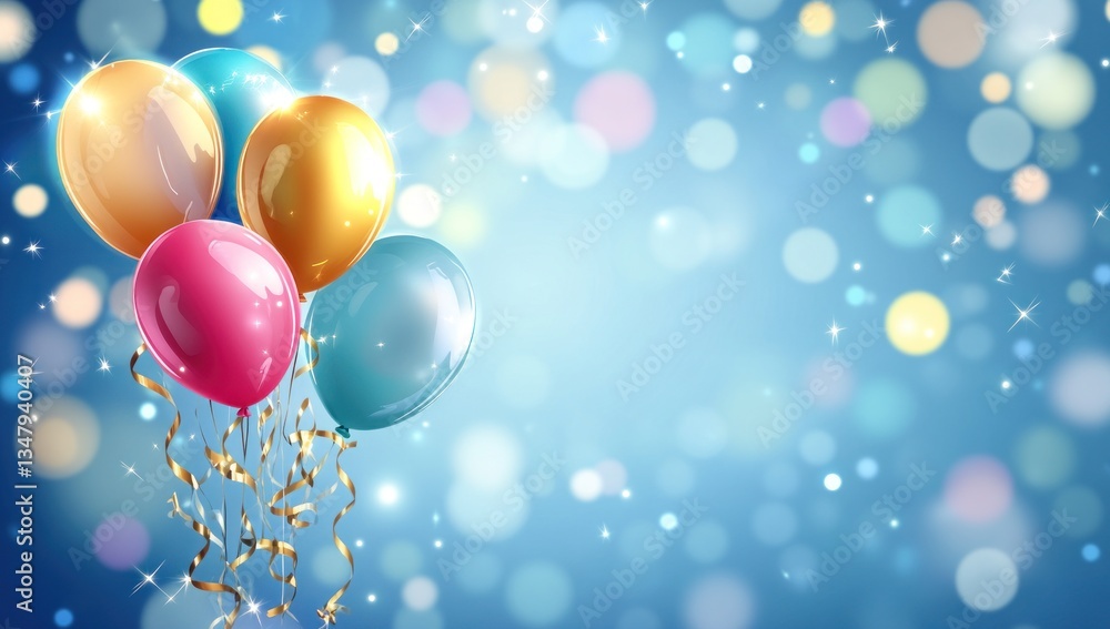 Colorful balloons celebration background with ribbons Colorful balloons celebration background with ribbons
