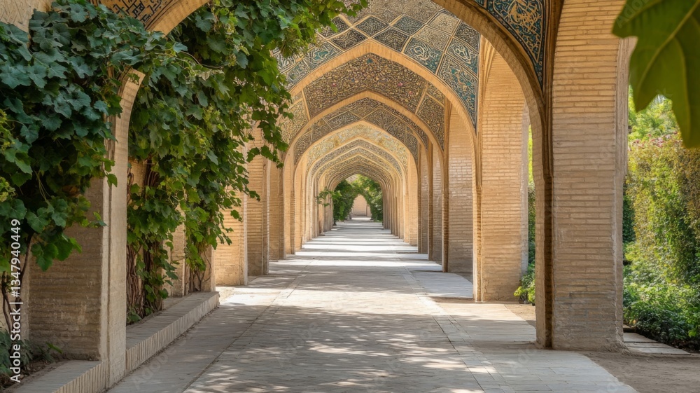 Fototapeta premium Serene Arched Pathway With Lush Greenery