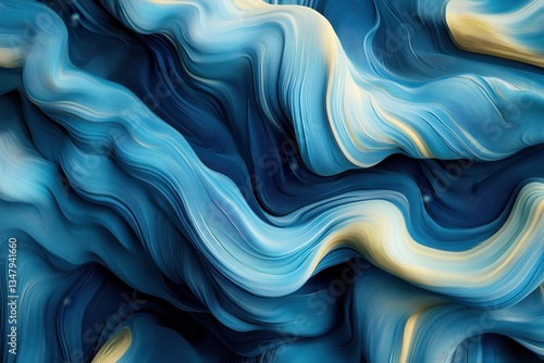 Colorful Abstract Waves of Blue and Yellow Fluid Art Design