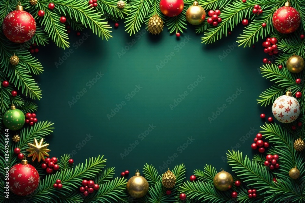 Dense coniferous branches weave a festive border, coniferous, garland, forest Dense coniferous branches weave a festive border, coniferous, garland, forest