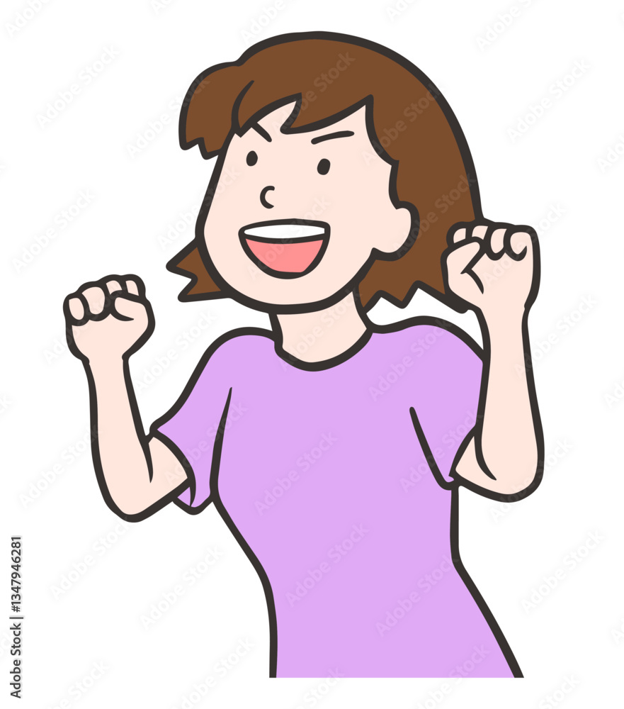 両手を挙げて口を開けて叫んでいる女性