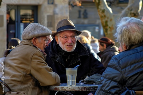 Unidentified old men sitting in a cafe in Prague, Czech Republic