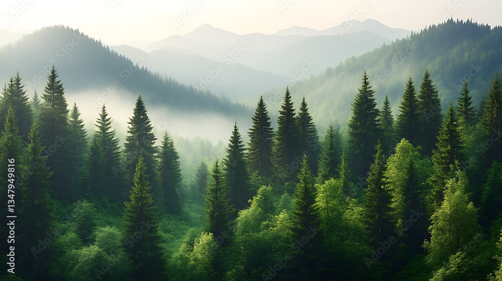 Misty Mountain Forest Scenic Landscape View Misty Mountain Forest Scenic Landscape View