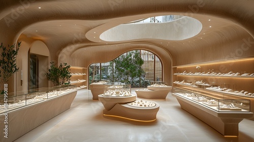 Modern jewelry store with sculpted interior