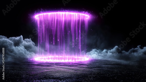 Wallpaper Mural Vibrant neon waterfall with glowing mist against a dark background. Torontodigital.ca