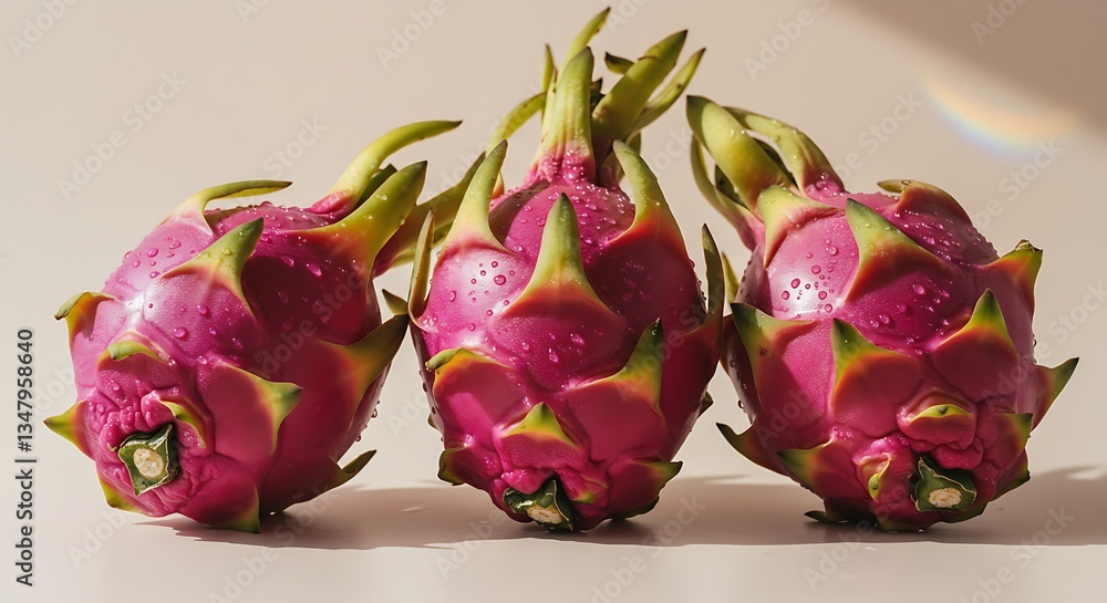 Three Dragon Fruits in a Row - Healthy Eating - Food blog or exotic fruit promotion. Three Dragon Fruits in a Row - Healthy Eating - Food blog or exotic fruit promotion.