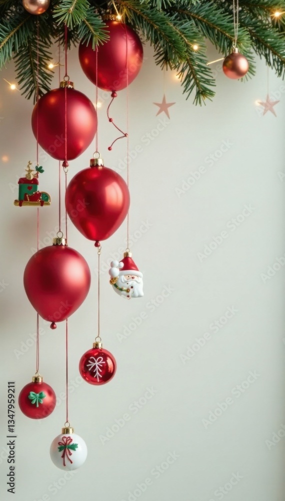 Hanging Christmas icons and balloons for New Year's Eve greeting, Decorations, Balloons, New Year Hanging Christmas icons and balloons for New Year's Eve greeting, Decorations, Balloons, New Year