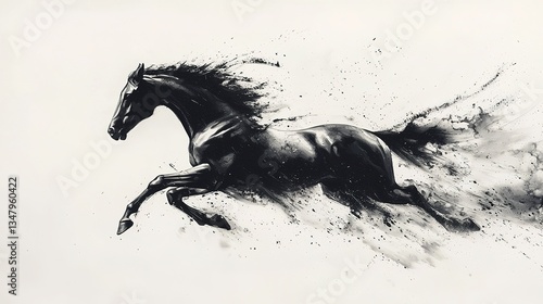 A Dark Horse Running Gracefully Through An Artistic Depiction