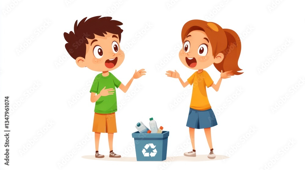 Kids learning recycling practices school playground cartoon illustration eco-friendly environment engaging viewpoint sustainability concept Kids learning recycling practices school playground cartoon illustration eco-friendly environment engaging viewpoint sustainability concept
