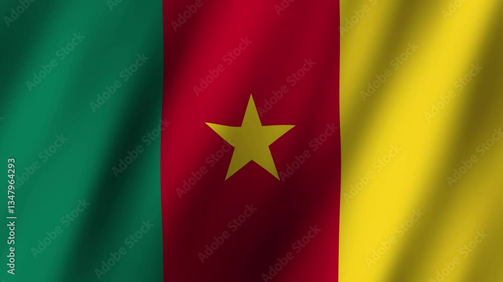Cameroon flag waving in the breeze at a public celebration event Cameroon flag waving in the breeze at a public celebration event