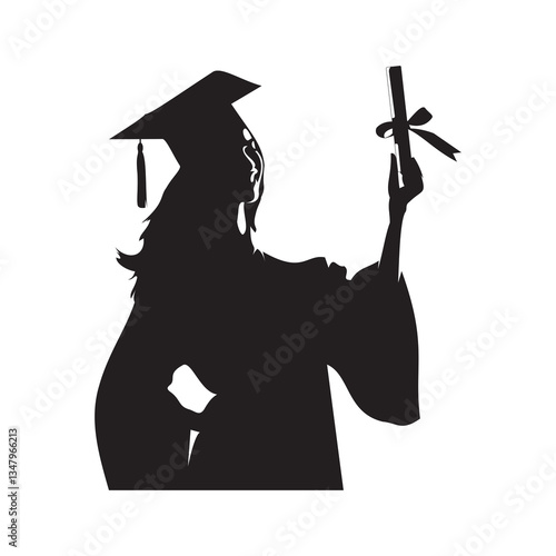 Silhouette of a graduate holding a diploma, celebrating academic achievement