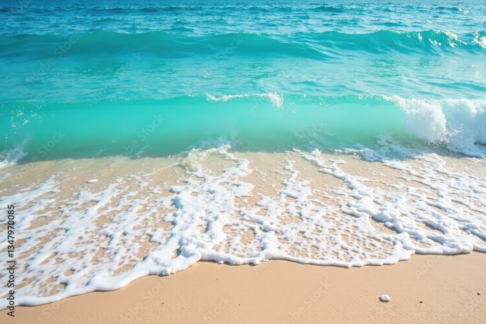 Ocean waves gently lapping at the shore, foamy blue turquoise water, sandy beach background , sand, sea Ocean waves gently lapping at the shore, foamy blue turquoise water, sandy beach background , sand, sea