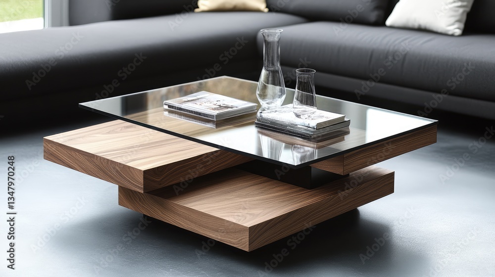 A small, elegant coffee table with a foldable glass section for added functionality A small, elegant coffee table with a foldable glass section for added functionality