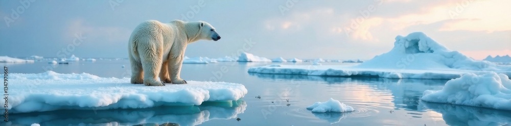 Polar bear standing on ice floe near Arctic sea, ice, animal, wildlife Polar bear standing on ice floe near Arctic sea, ice, animal, wildlife