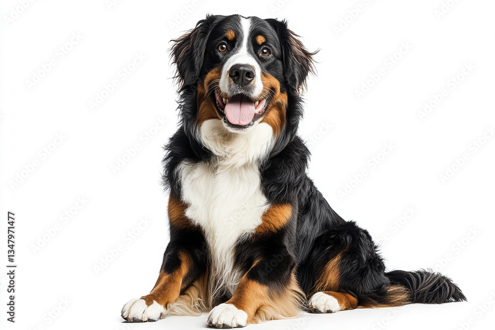 A dog sits with tongue out, looking content and playful. A dog sits with tongue out, looking content and playful.
