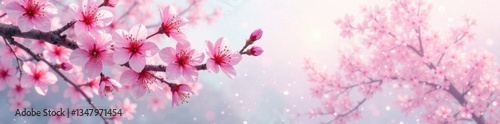 realistic watercolor cherry blossom , pink, floral, nature